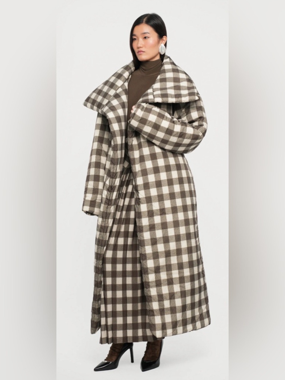 Norma Kamali Brown and Cream High Collar Sleeping Bag Winter Coat 🔥 Size M/L